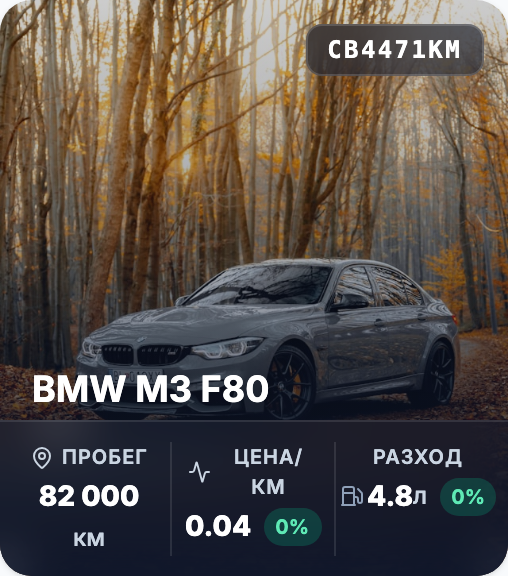 Картичка на автомобил с основните показатели